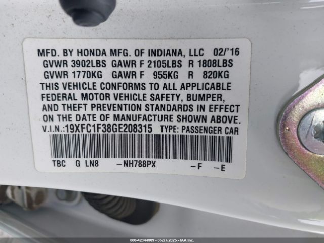 19XFC1F38GE208315 Honda Civic Ex-t