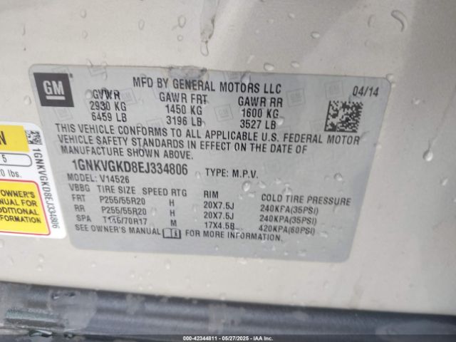 1GNKVGKD8EJ334806 Chevrolet Traverse 1lt