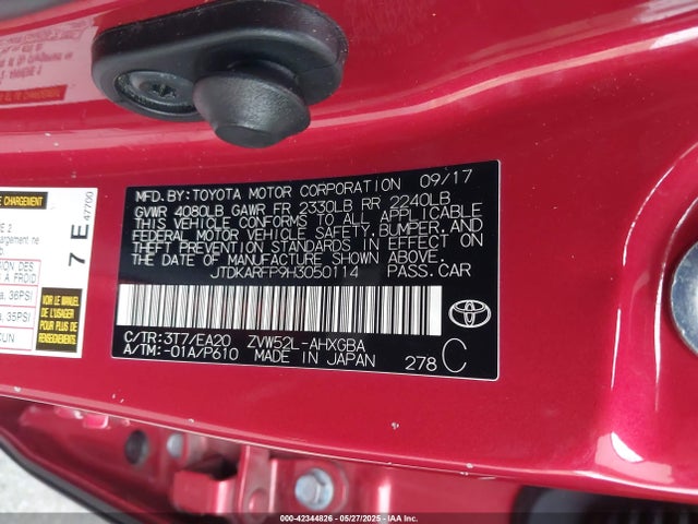JTDKARFP9H3050114 Toyota 2zr-fxe+1nm