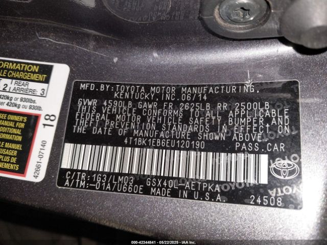 4T1BK1EB6EU120190 Toyota 2gr-fe