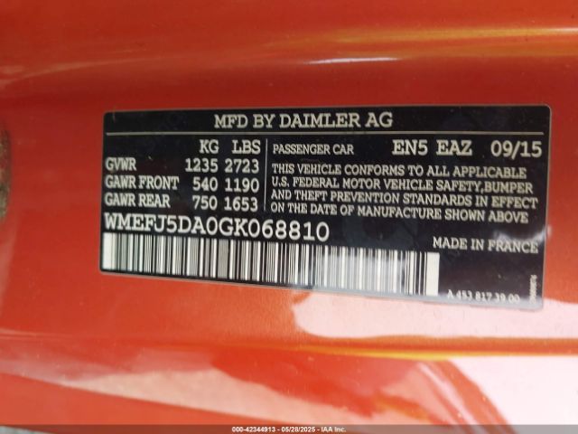 WMEFJ5DA0GK068810 Smart Fortwo Passion/prime/proxy/pure
