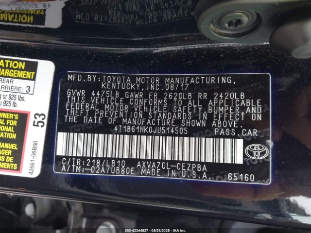 4T1B61HK0JU514505 Toyota CAMRY XSE