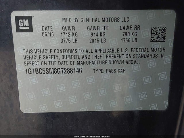 1G1BC5SM8G7288146 Chevrolet Cruze Ls Auto