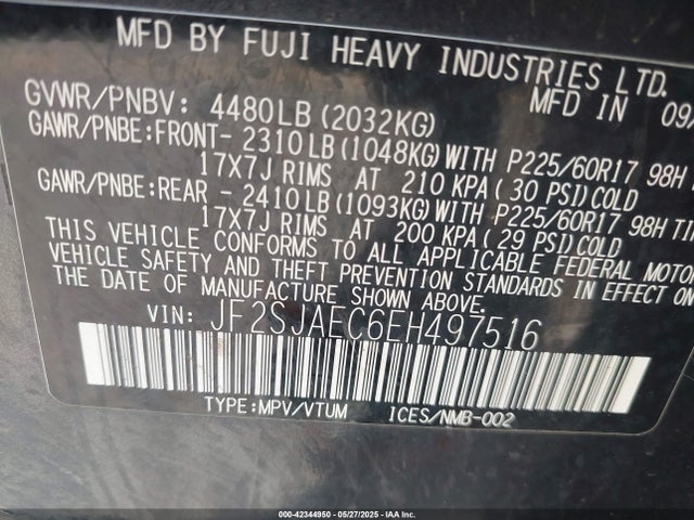 Subaru 2.5na u5 2014 JF2SJAEC6EH497516 Image 9