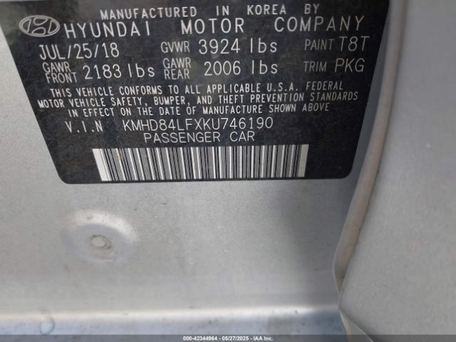 2019 HYUNDAI ELANTRA KMHD84LFXKU746190 Photo 8