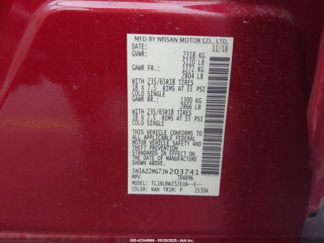 5N1AZ2MG7JN203741 Nissan MURANO SL