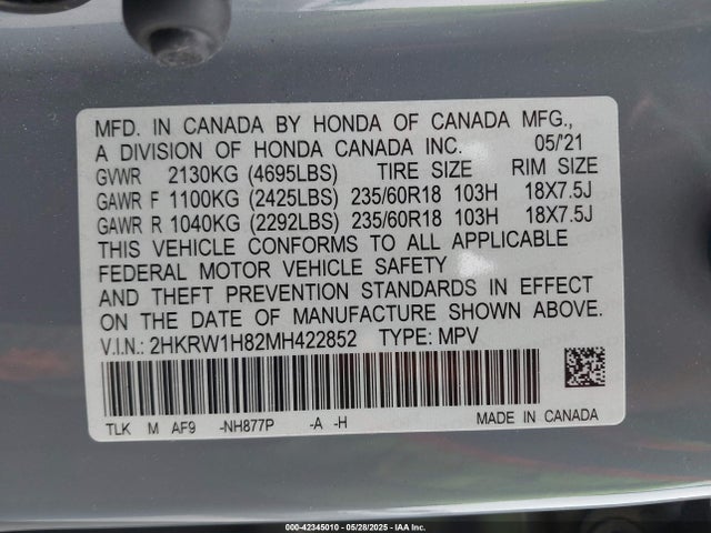 2HKRW1H82MH422852 Honda l15be
