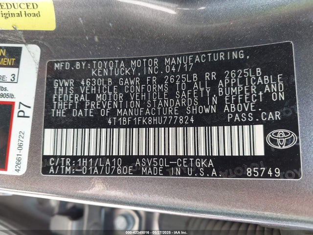 4T1BF1FK8HU777824 Toyota 2ar-fe