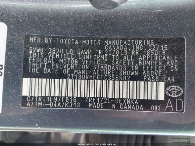 2T1BURHE6FC356582 Toyota Corolla L/le/le Plus/le Premium/s/s Plus/s Premium