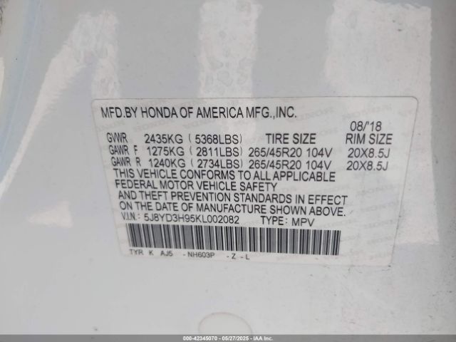 2019 ACURA MDX 5J8YD3H95KL002082 Photo 8