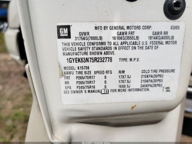 2005 CADILLAC ESCALADE 1GYEK63N75R232778 Photo 8