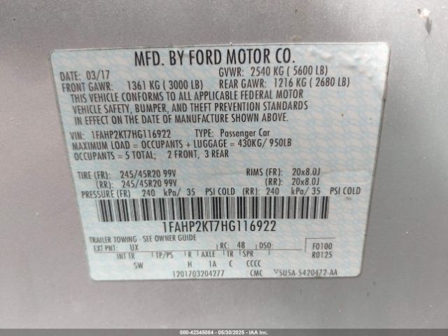 1FAHP2KT7HG116922 Ford TAURUS SHO