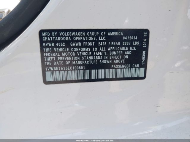 1VWBN7A35EC100691 Volkswagen Passat