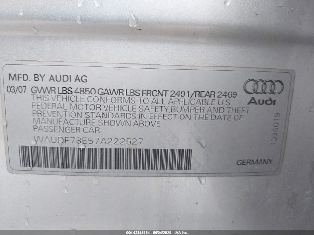2007 AUDI A4 WAUDF78E57A222527 Photo 8