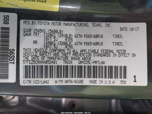 5TFEZ5CNXHX052481 Toyota Tacoma Limited