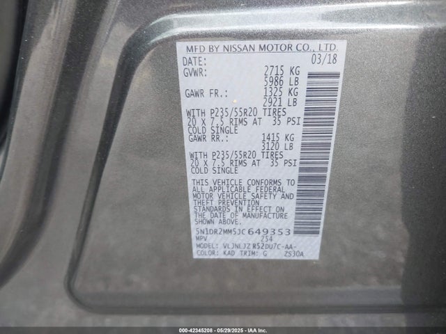Nissan Pathfinder Platinum 2018 5N1DR2MM5JC649353 Image 9