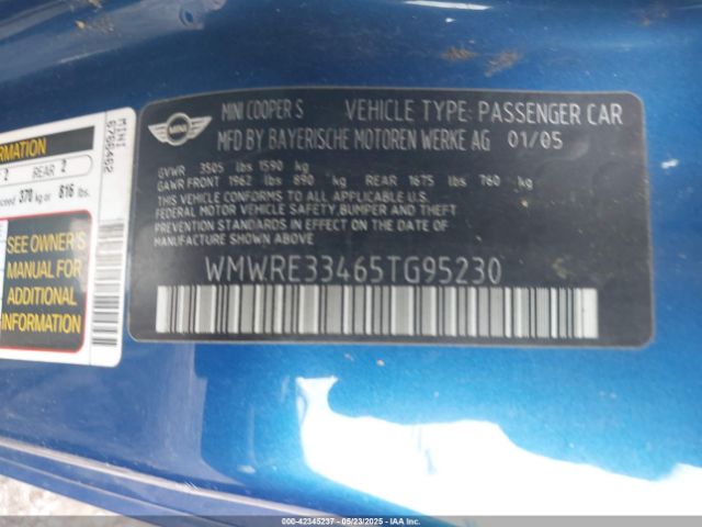 2005 MINI COOPER S WMWRE33465TG95230 Photo 8