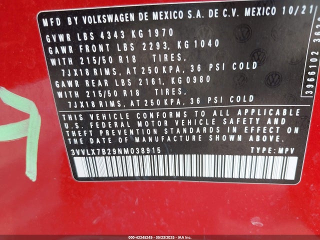 3VVLX7B29NM038915 Volkswagen tsi