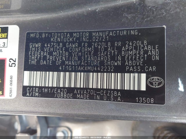 4T1G11AKXMU442232 Toyota a25a-fks