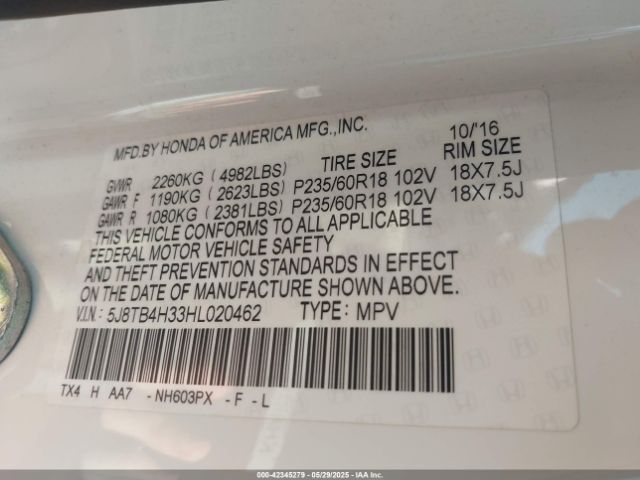 5J8TB4H33HL020462 Acura j35z2
