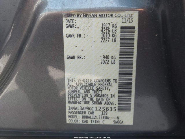 1N4AL3AP9GC125635 Nissan 2016
