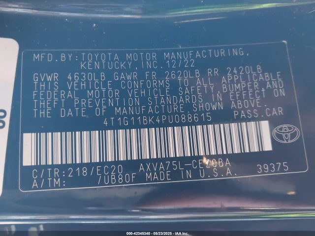 4T1G11BK4PU088615 Toyota a25a-fks