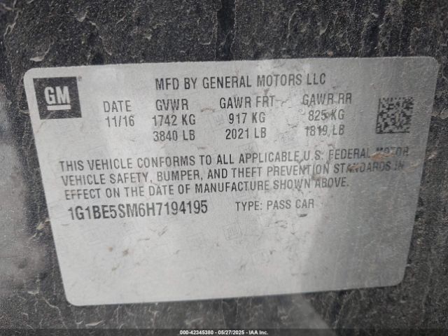 1G1BE5SM6H7194195 Chevrolet le2 -di: direct injection, vvt: variable valve timing, gen, alum
