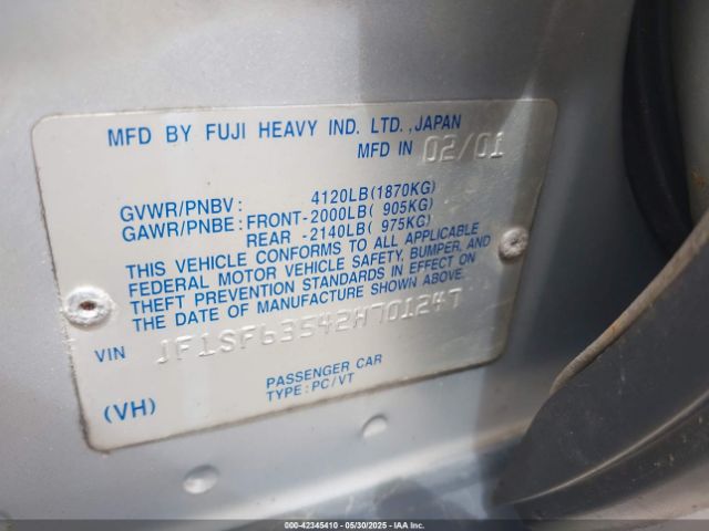 2002 SUBARU FORESTER JF1SF63542H701247 Photo 8