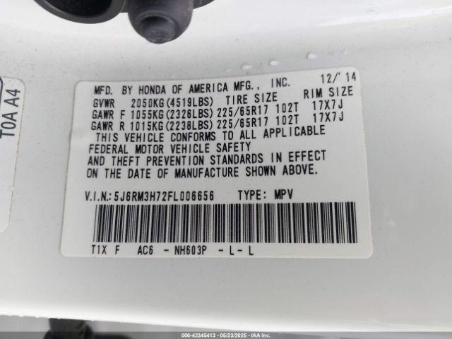 5J6RM3H72FL006656 Honda Cr-v Ex-l