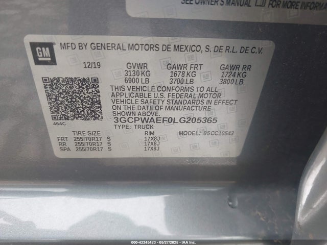 3GCPWAEF0LG205365 Chevrolet l82 - di, afm, alum, gen 5, var 1