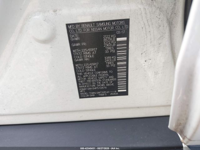 KNMAT2MV3HP572874 Nissan ROGUE SV