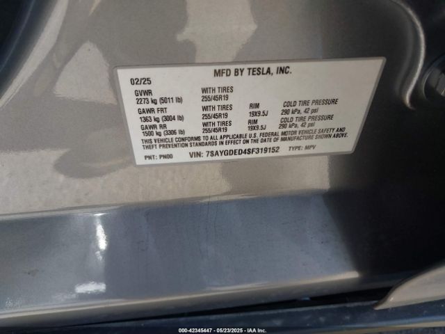 7SAYGDED4SF319152 Tesla 2025