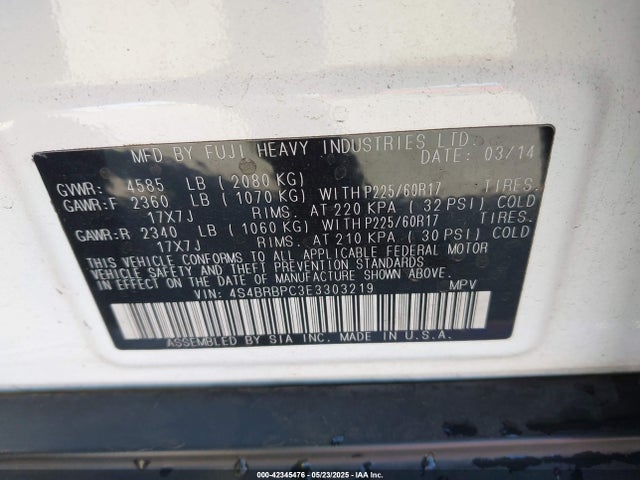 Subaru 2.5na u5 2014 4S4BRBPC3E3303219 Image 9