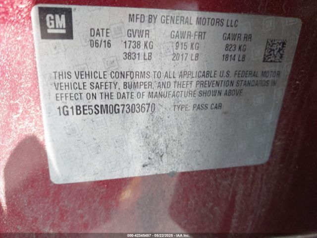 1G1BE5SM0G7303670 Chevrolet CRUZE LT