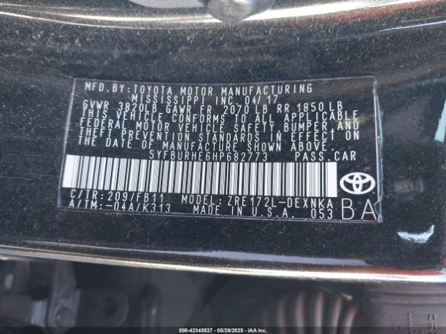 5YFBURHE6HP682773 Toyota Corolla L/le/se/se Special Edition/xle/xse