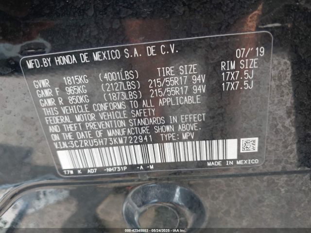 2019 HONDA HR-V 3CZRU5H73KM722941 Photo 8