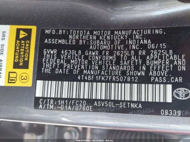 4T4BF1FK7FR507812 Toyota Camry Le/se/xle/xse