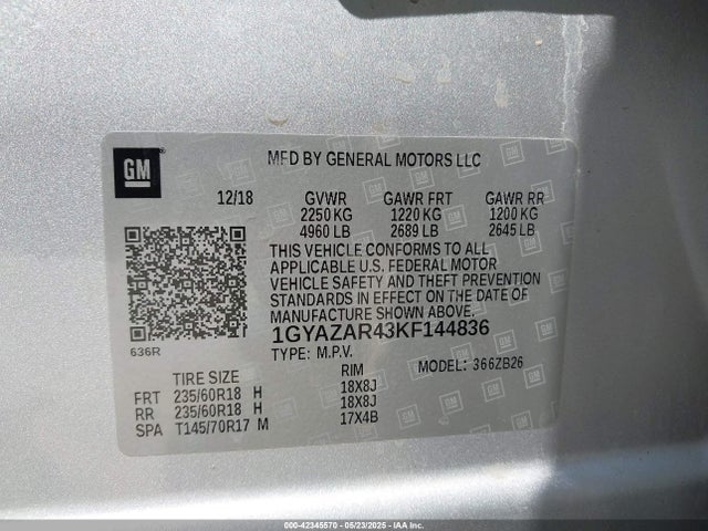 1GYAZAR43KF144836 Cadillac lsy - sidi, vvt, alum, var 3