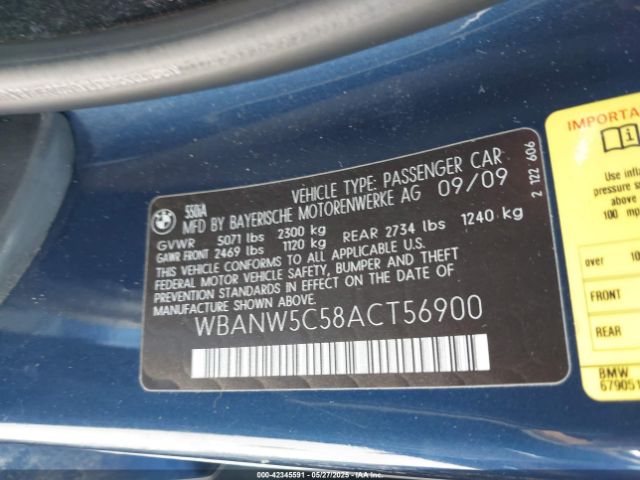 2010 BMW 550I WBANW5C58ACT56900 Photo 8
