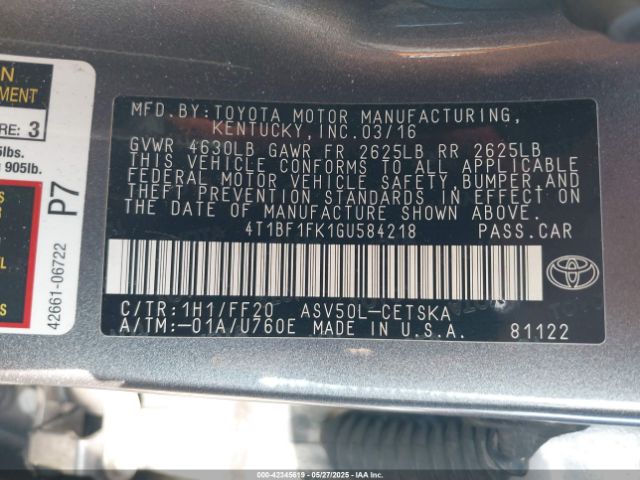 4T1BF1FK1GU584218 Toyota Camry Le/se/xle/xse
