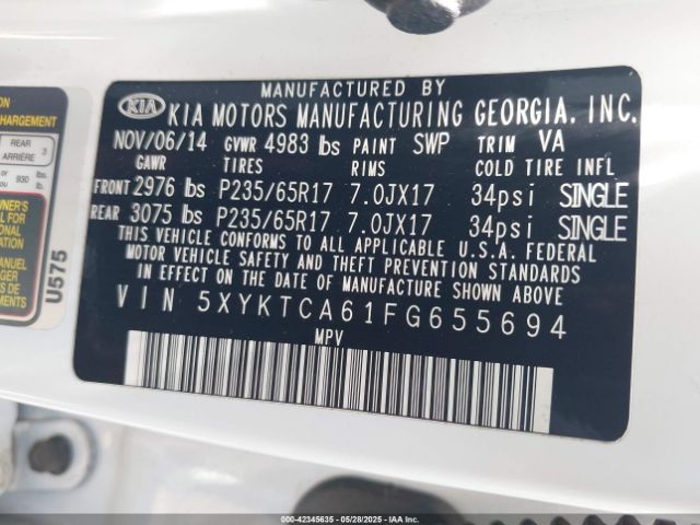 5XYKTCA61FG655694 KIA SORENTO LX