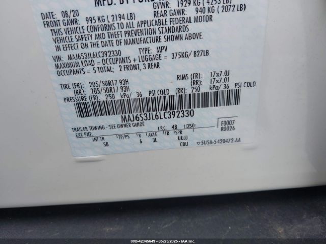 2020 FORD ECOSPORT MAJ6S3JL6LC392330 Photo 8