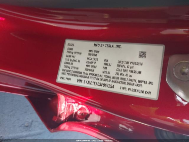 5YJ3E1EA6SF967254 Tesla 2025