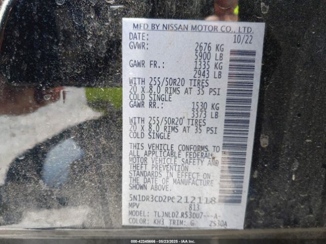5N1DR3CD2PC212118 Nissan Pathfinder Sl 4wd