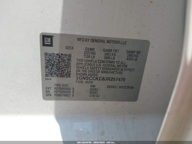 1GNSCCKC8JR257470 Chevrolet Tahoe Premier