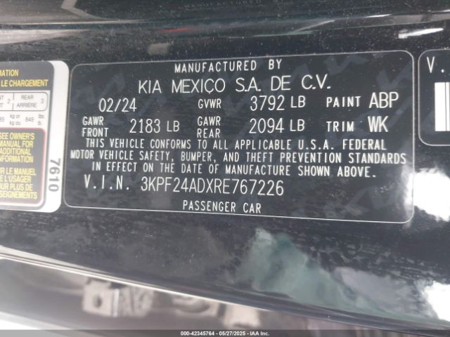 3KPF24ADXRE767226 KIA Forte Lxs
