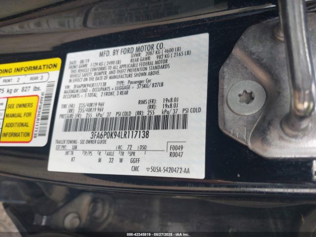 3FA6P0K94LR117138 Ford Fusion Titanium