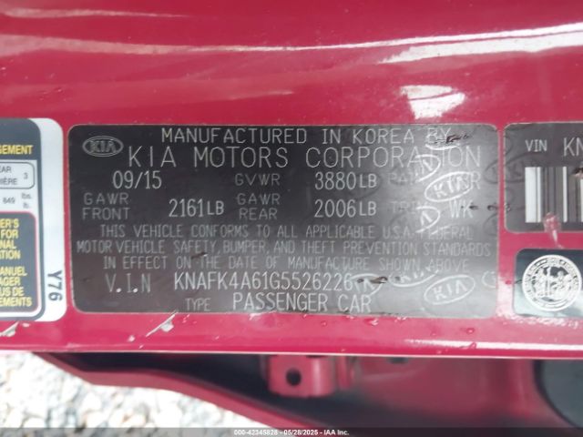 KNAFK4A61G5526226 KIA FORTE LX