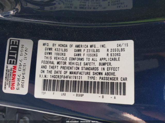 1HGCR2F84FA176131 Honda Accord Ex-l
