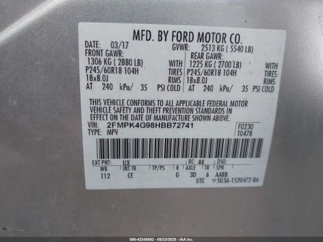 2FMPK4G98HBB72741 Ford EDGE SE